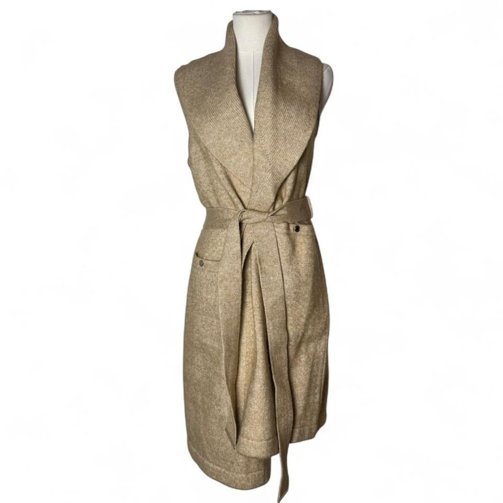 Belted Sweater Cardigan XS Neutral Cozy Work Wear Wool Blend Minimalist - Picture 2 of 6